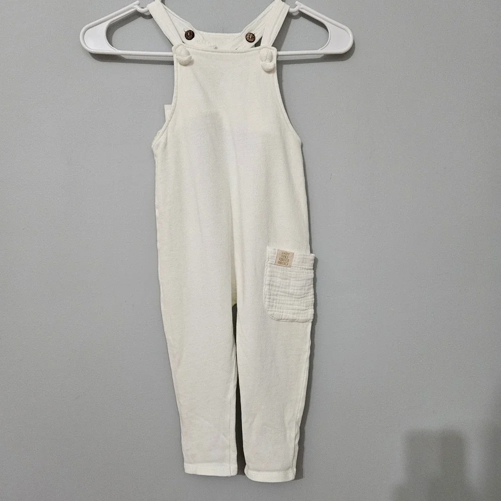 New Zara Baby Knit‎ Overalls Cream White Cotton Jumpsuit 2-3 Years